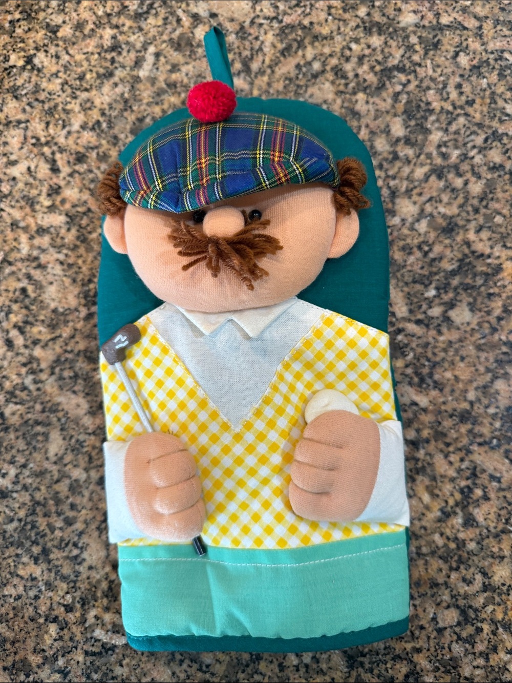Golf Player Oven Mitt - Green/Yellow & Plaid